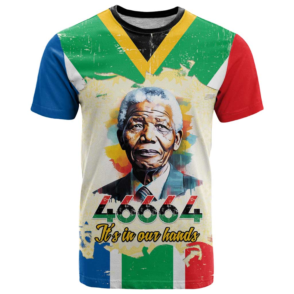Nelson Mandela International Day 46664 T-Shirt Its In Our Hands - Batik Pattern Graphic Tee