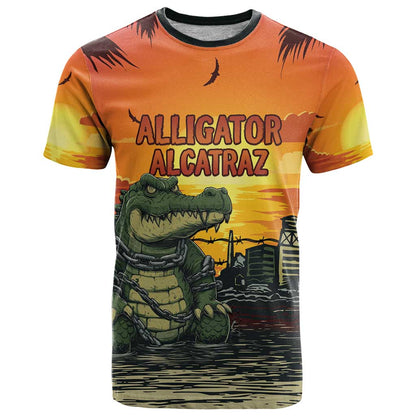 Personalized Alligator Alcatraz T-Shirt Gator Island Prison Retro Sunset Graphic Tee