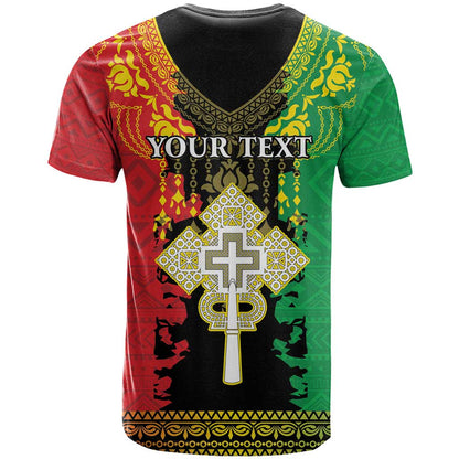 Personalised Ethiopia T-Shirt Lion Of Judah Mix African Pattern Graphic Tee