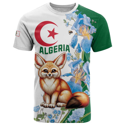 Algeria Fennec Fox T-Shirt Blue Isris Flower Graphic Tee
