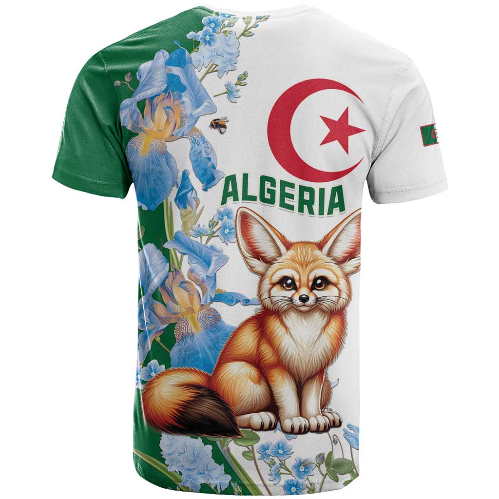 Algeria Fennec Fox T-Shirt Blue Isris Flower Graphic Tee