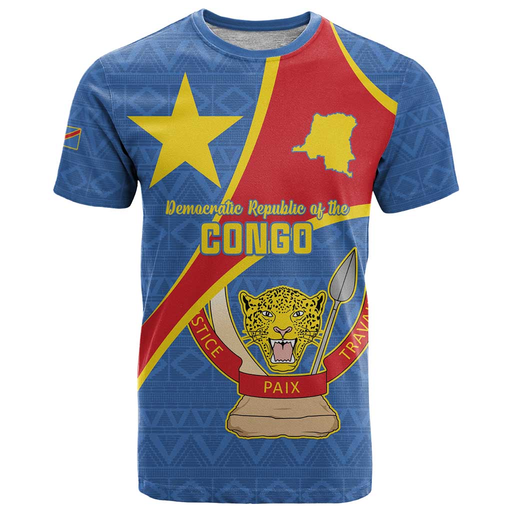 Personalised DR Congo T-Shirt Coat Of Arms African Pattern Graphic Tee