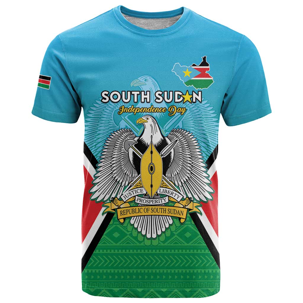 Personalised South Sudan Independence Day T-Shirt Coat Of Arms With Flag Map Graphic Tee