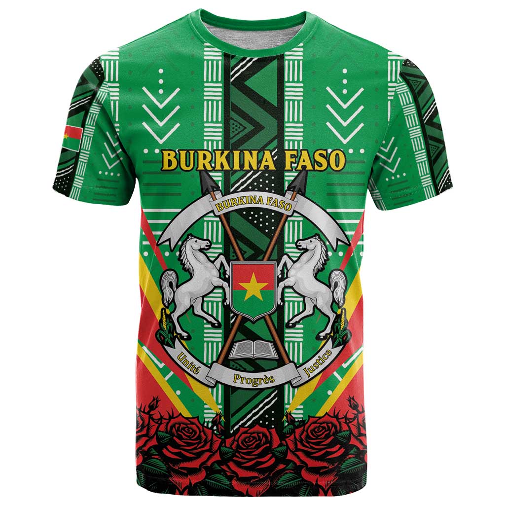 Personalised Burkina Faso T-Shirt Coat Of Arms Bogolan Pattern Graphic Tee