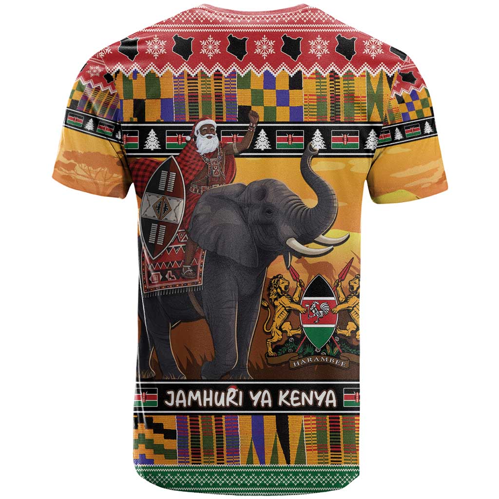 Kenya Safari Christmas T-Shirt Black Santa Riding Elephant - Heri ya Krismasi Graphic Tee