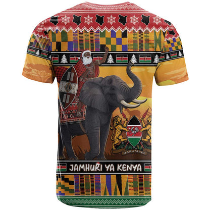 Kenya Safari Christmas T-Shirt Black Santa Riding Elephant - Heri ya Krismasi Graphic Tee