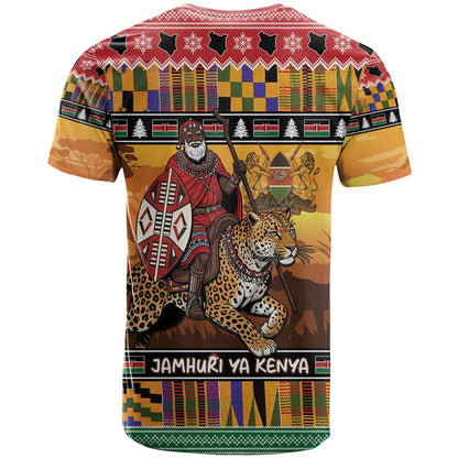 Kenya Safari Christmas T-Shirt Black Santa Riding Leopards - Heri ya Krismasi Graphic Tee