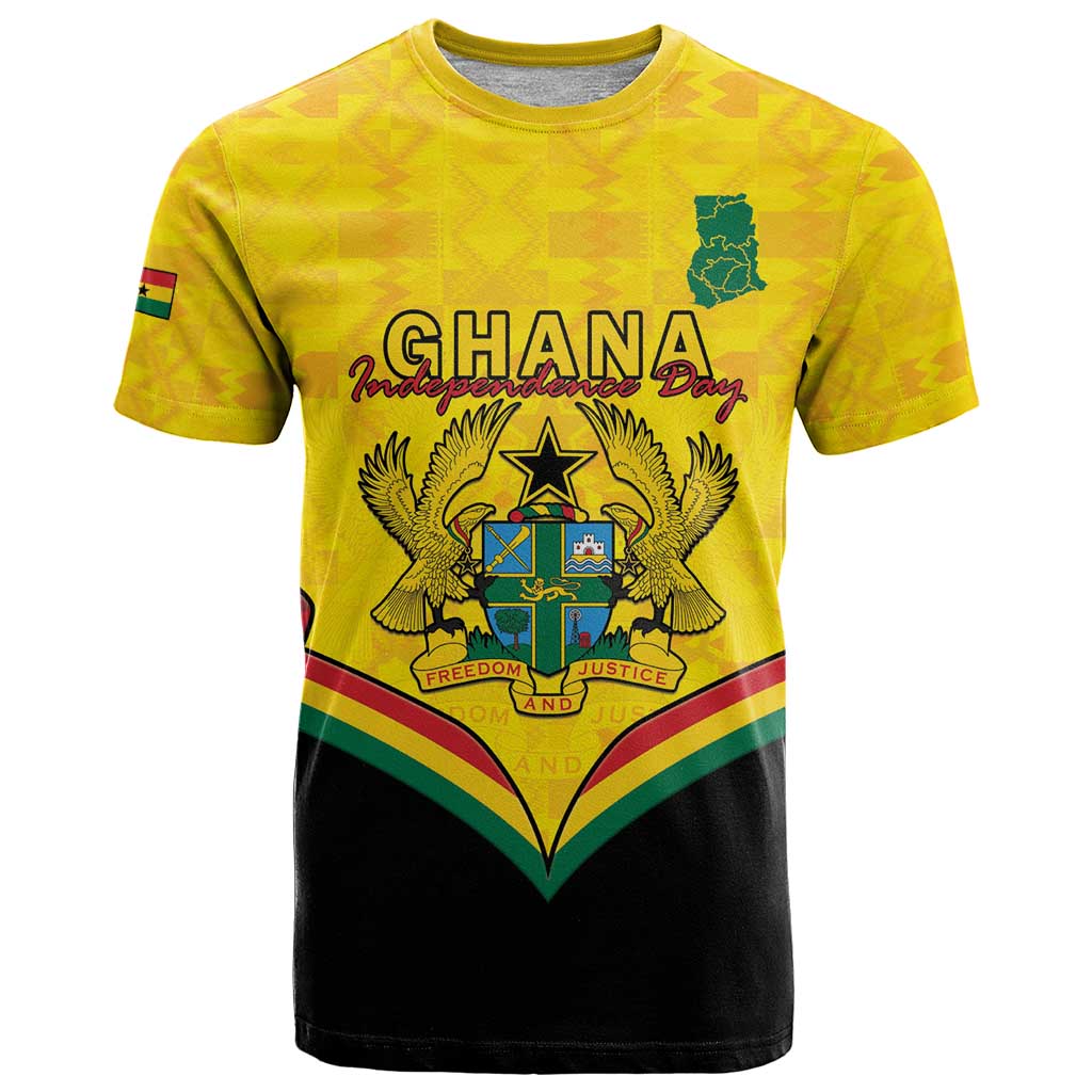 Personalised Ghana Independence Day T-Shirt Coat Of Arms With Kente Pattern Graphic Tee