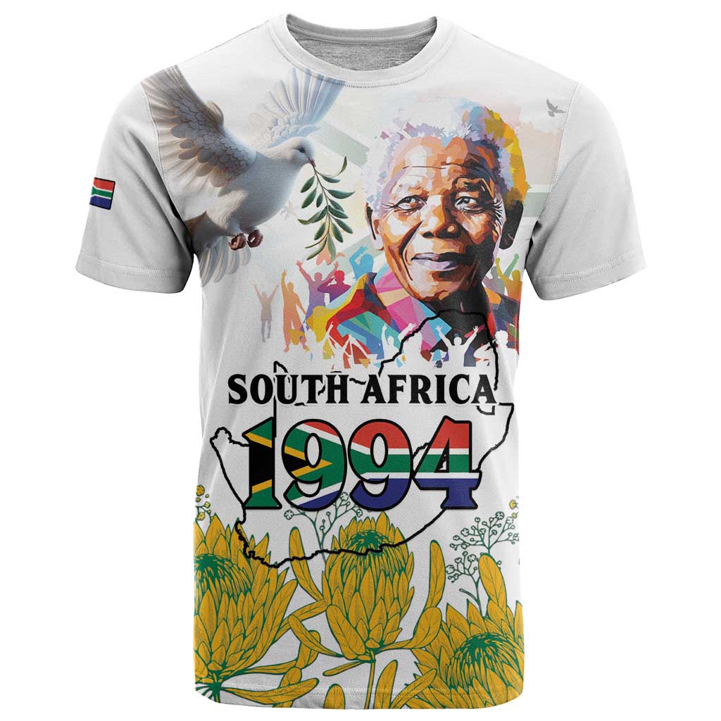 Happy South Africa Freedom Day T-Shirt Nelson Mandela With Protea Graphic Tee
