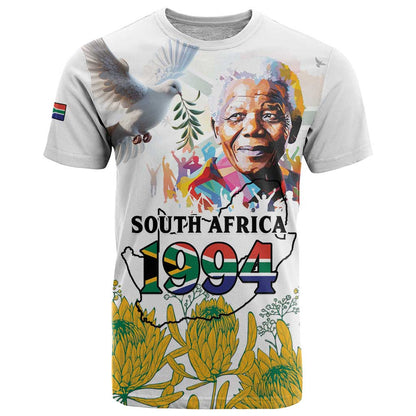 Happy South Africa Freedom Day T-Shirt Nelson Mandela With Protea Graphic Tee
