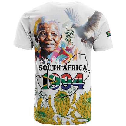 Happy South Africa Freedom Day T-Shirt Nelson Mandela With Protea Graphic Tee