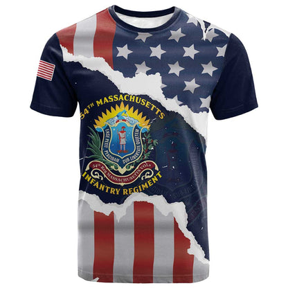 Personalized 54th Massachusetts Infantry Regiment T-Shirt American Flag Heritage Graphic Tee