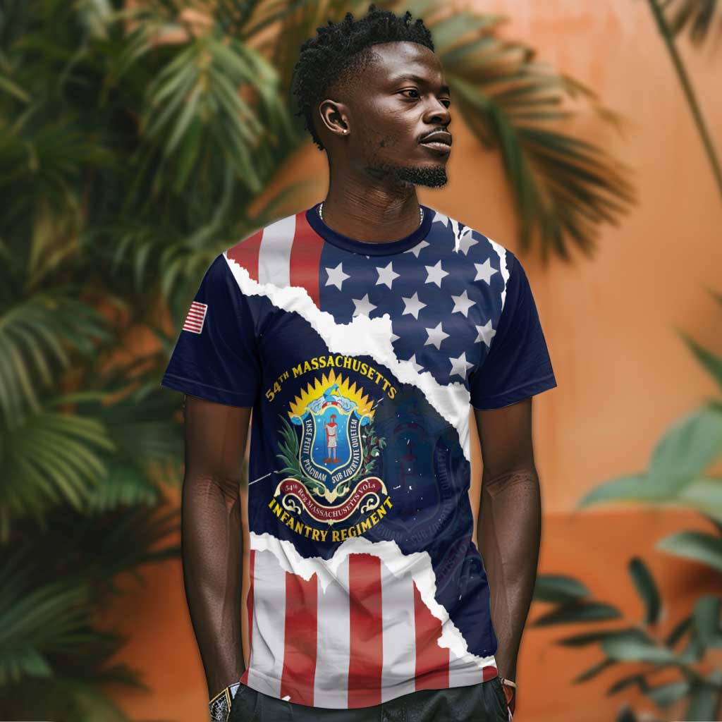 Personalized 54th Massachusetts Infantry Regiment T-Shirt American Flag Heritage Graphic Tee