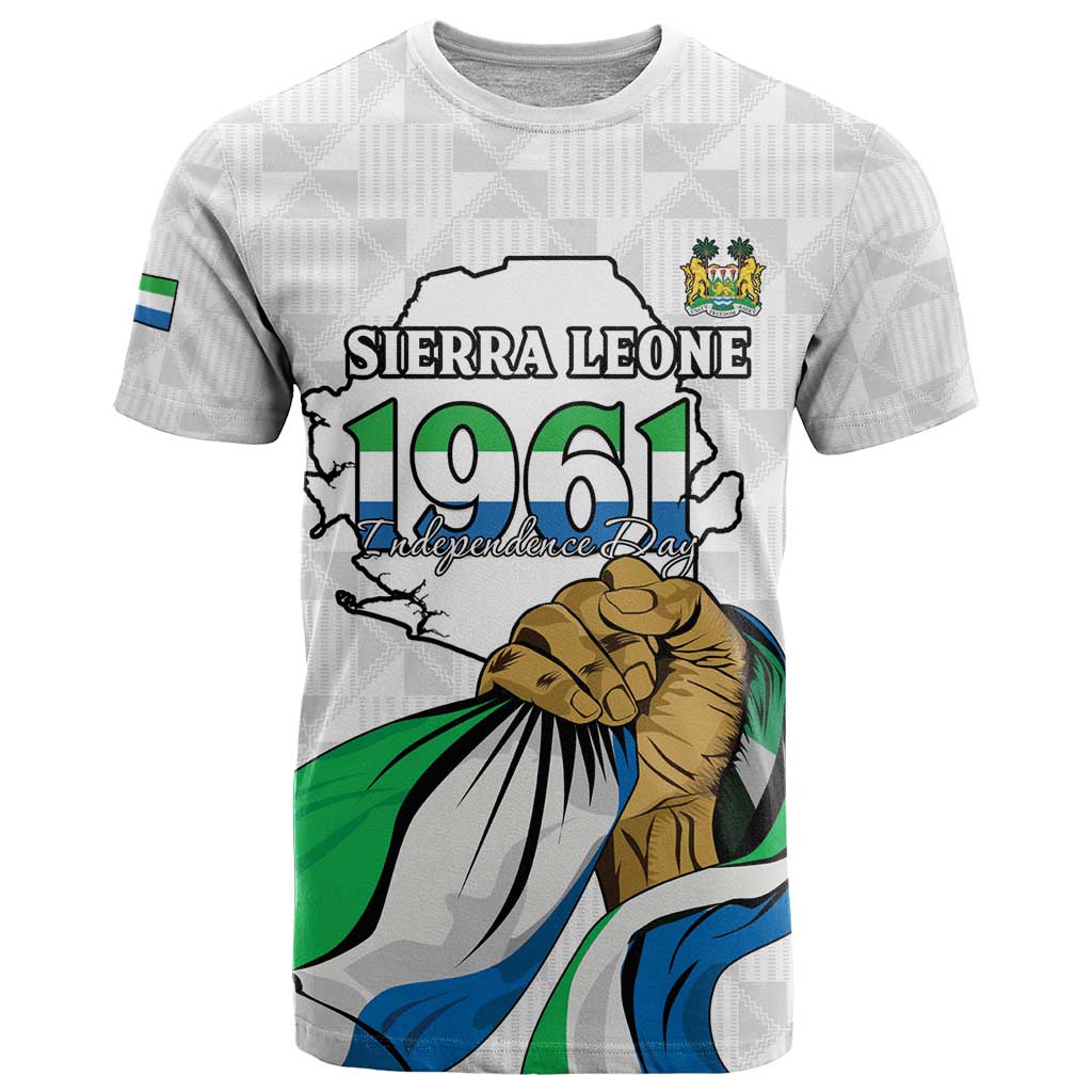 Personalised Sierra Leone Independence Day T-Shirt Map With Kente Pattern Graphic Tee