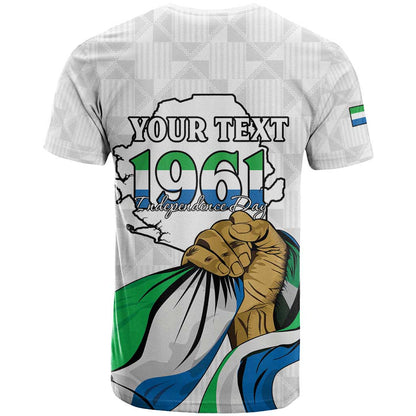Personalised Sierra Leone Independence Day T-Shirt Map With Kente Pattern Graphic Tee