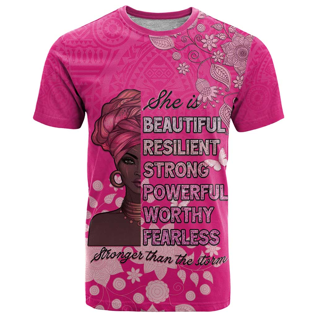 African Women T-Shirt Black Beautiful Brave and Bressed - Pink Color Graphic Tee