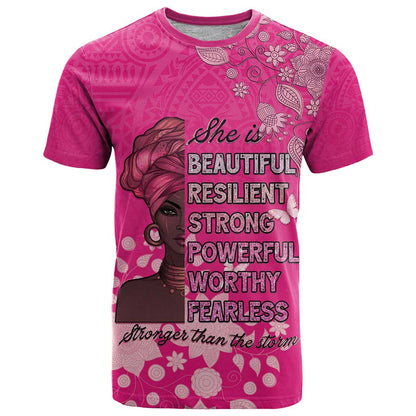 African Women T-Shirt Black Beautiful Brave and Bressed - Pink Color Graphic Tee