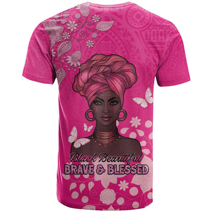 African Women T-Shirt Black Beautiful Brave and Bressed - Pink Color Graphic Tee