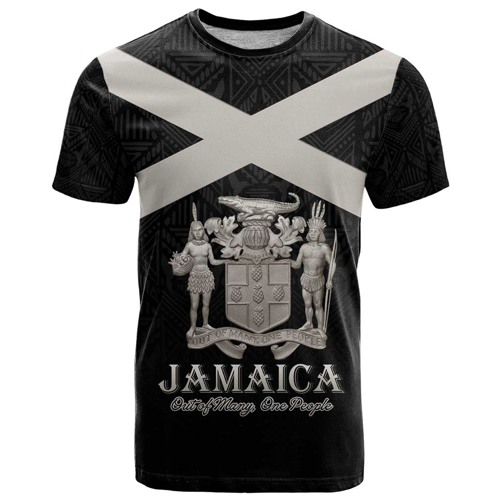 Personalized Jamaica T-Shirt Coat Of Arms With Rastafarian Lion Silver Color Graphic Tee