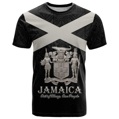 Personalized Jamaica T-Shirt Coat Of Arms With Rastafarian Lion Silver Color Graphic Tee