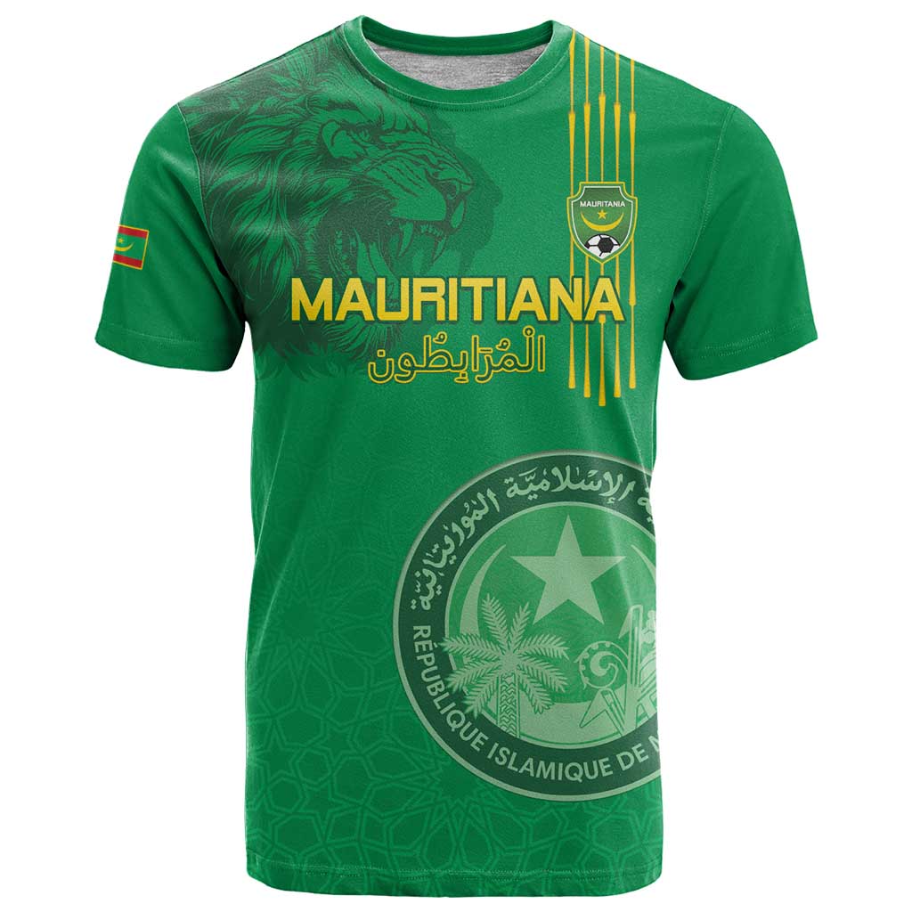 Custom Mauritania Football T-Shirt Coat Of Arms With Islamic Pattern Graphic Tee