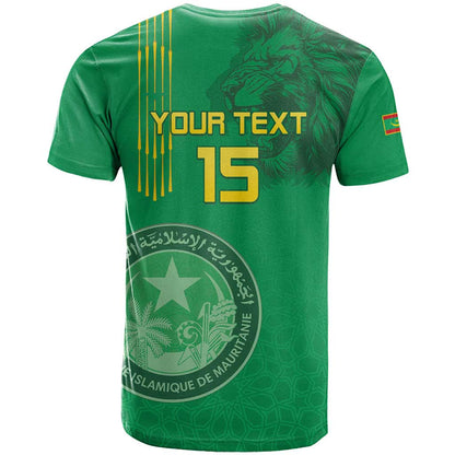 Custom Mauritania Football T-Shirt Coat Of Arms With Islamic Pattern Graphic Tee