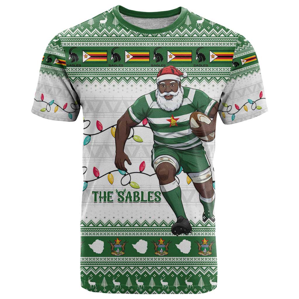 Zimbabwe Rugby Christmas T-Shirt The Sables Krismes Yakanaka Graphic Tee