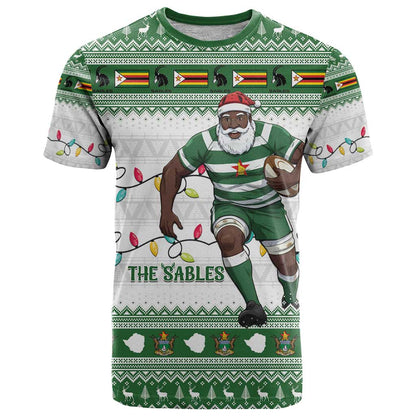Zimbabwe Rugby Christmas T-Shirt The Sables Krismes Yakanaka Graphic Tee