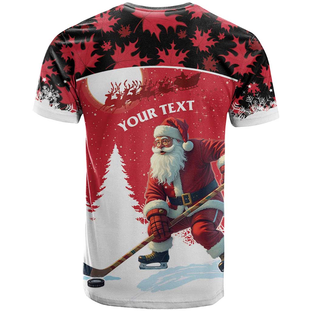 Personalized Canada Christmas T-Shirt Santa Claus Hockey Player - Maple Leaves Pattern Graphic Tee