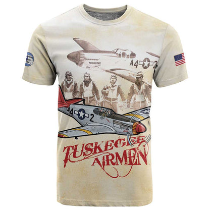 Tuskegee Red Tails Airmen T-Shirt History Aviator Heroes Retro Style Graphic Tee