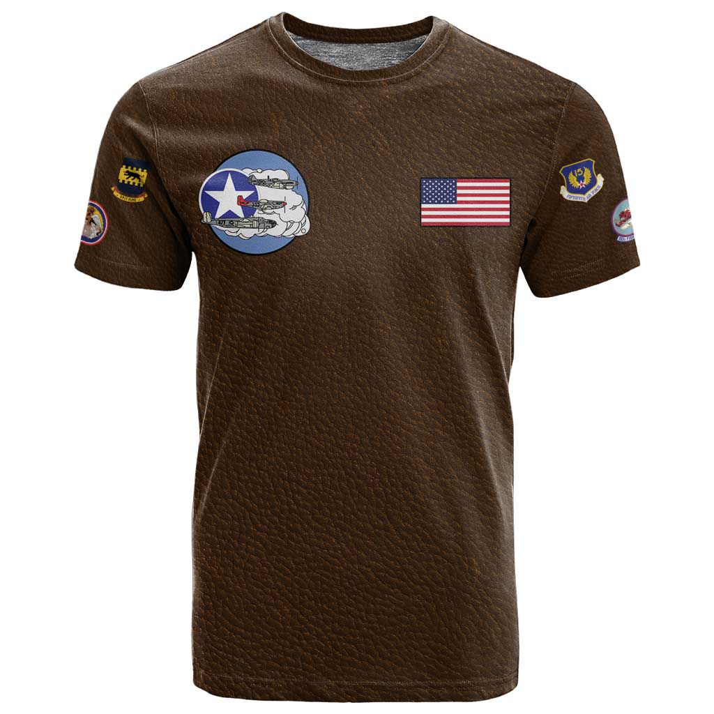 Tuskegee Airmen WWII Heroes T-Shirt The Great American Aviators Brown Leather Pattern Graphic Tee