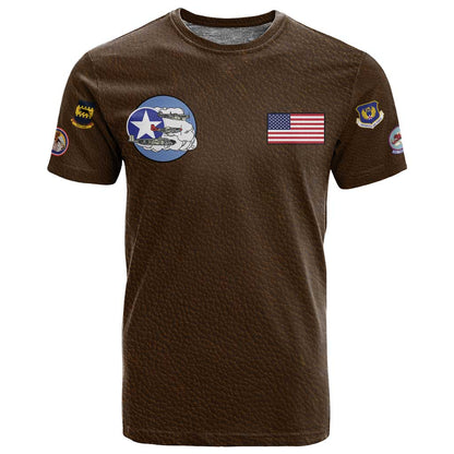 Tuskegee Airmen WWII Heroes T-Shirt The Great American Aviators Brown Leather Pattern Graphic Tee