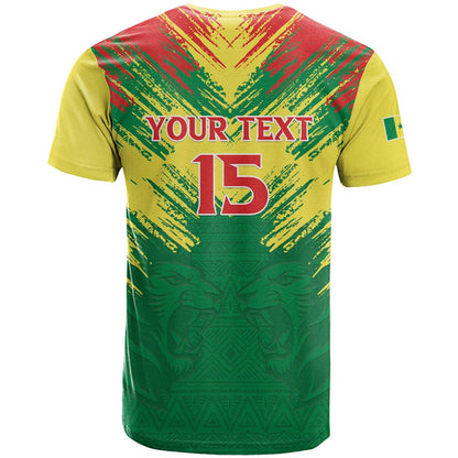 Senegal Rugby Custom T-Shirt Lion With Coat Of Arms - African Pattern Graphic Tee