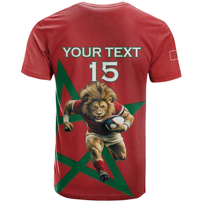 Morocco Rugby Custom T-Shirt Lion Mascot Green Star Graphic Tee