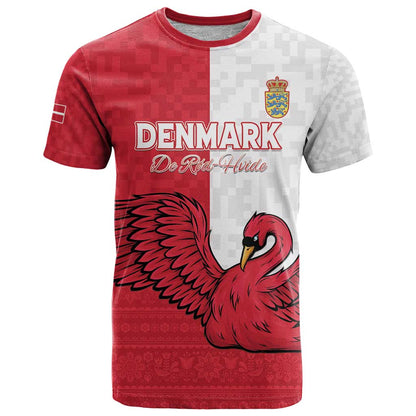 Custom Denmark Football T-Shirt Red and Whites Scandinavia Pattern Graphic Tee