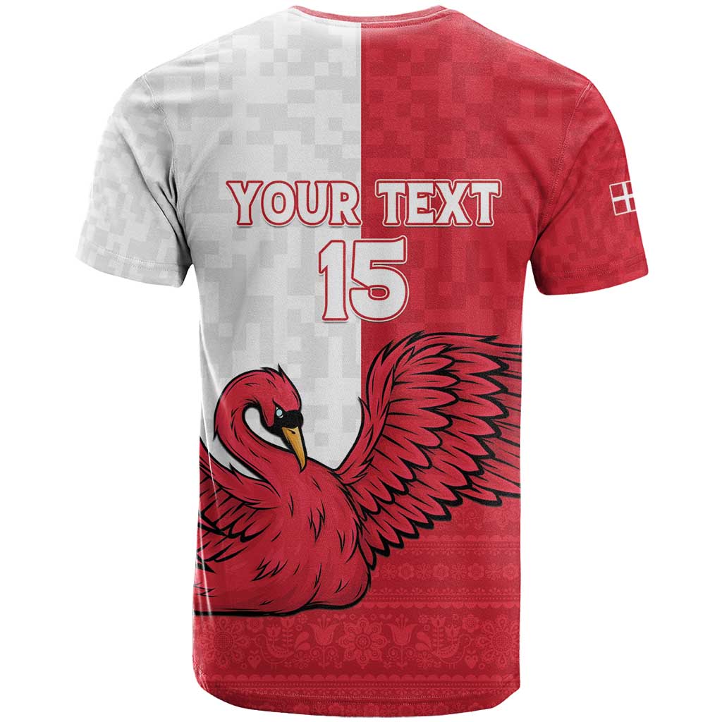 Custom Denmark Football T-Shirt Red and Whites Scandinavia Pattern Graphic Tee