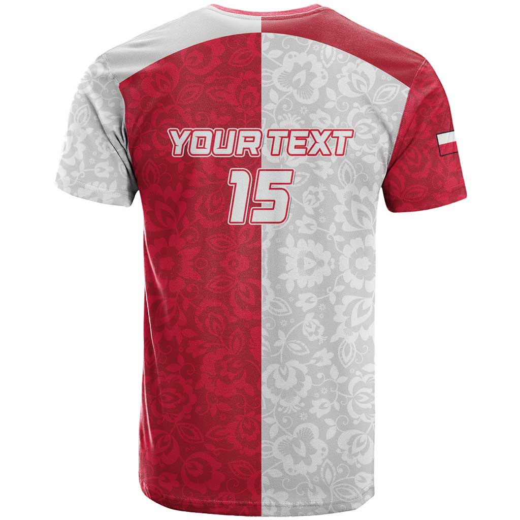 Custom Poland Football T-Shirt White-Reds Floral Polish Pattern Graphic Tee