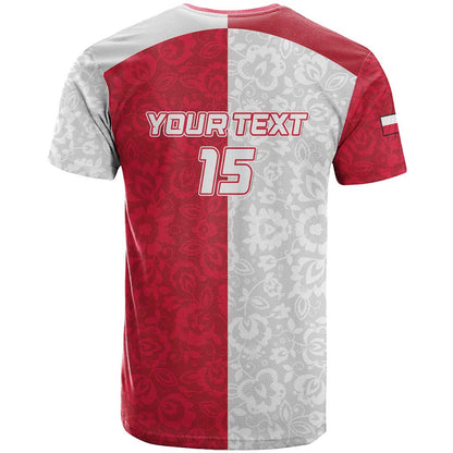 Custom Poland Football T-Shirt White-Reds Floral Polish Pattern Graphic Tee