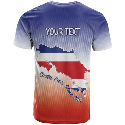 Personalized Costa Rica Independence Day T-Shirt Coat Of Arms With Purple Guaria Morada Orchid Graphic Tee