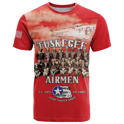 Remembering Tuskegee Airmen T-Shirt Heroes of the 332nd Squadron Red Art Graphic Tee