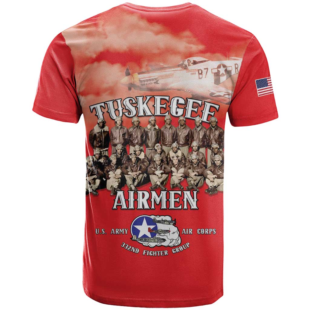 Remembering Tuskegee Airmen T-Shirt Heroes of the 332nd Squadron Red Art Graphic Tee