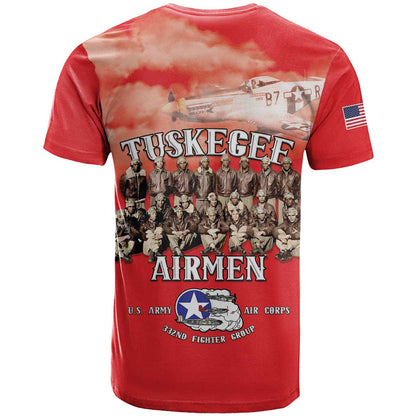 Remembering Tuskegee Airmen T-Shirt Heroes of the 332nd Squadron Red Art Graphic Tee