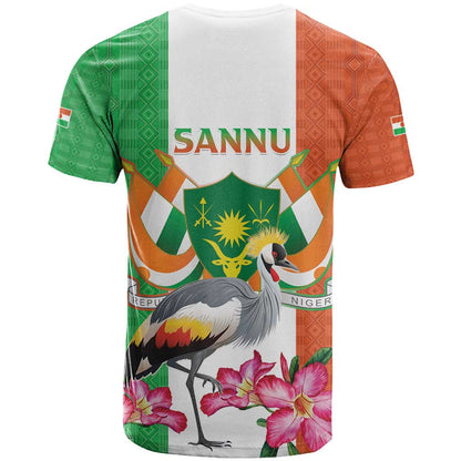 Niger Black-Crowned Crane T-Shirt Coat Of Arms - Kente Pattern Graphic Tee