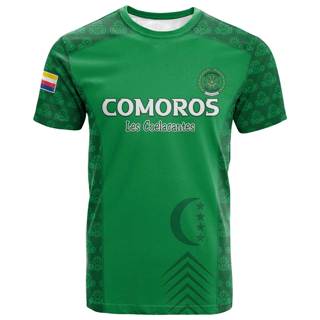 Custom Comoros Football T-Shirt Go Champions Green Les Coelacantes Graphic Tee