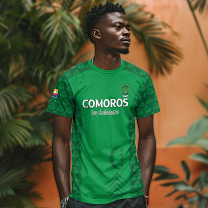 Custom Comoros Football T-Shirt Go Champions Green Les Coelacantes Graphic Tee