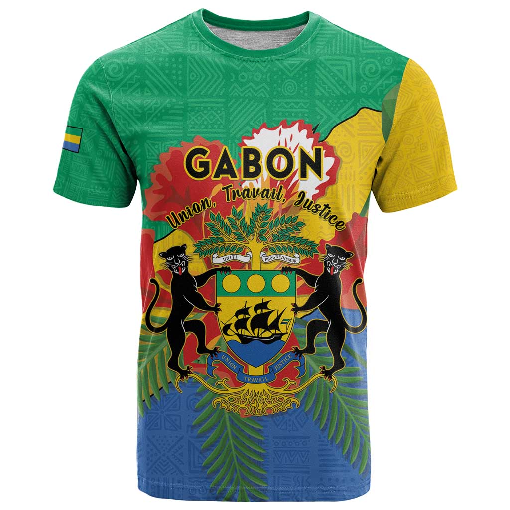 Personalised Gabon T-Shirt Coat Of Arms With African Pattern Graphic Tee
