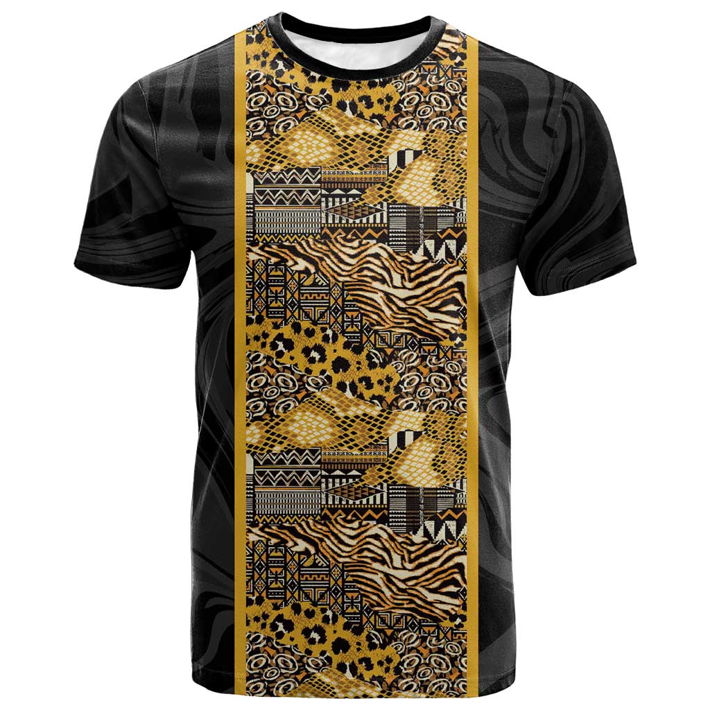 African Tribal Heritage T-Shirt Black Gold Pattern Graphic Tee