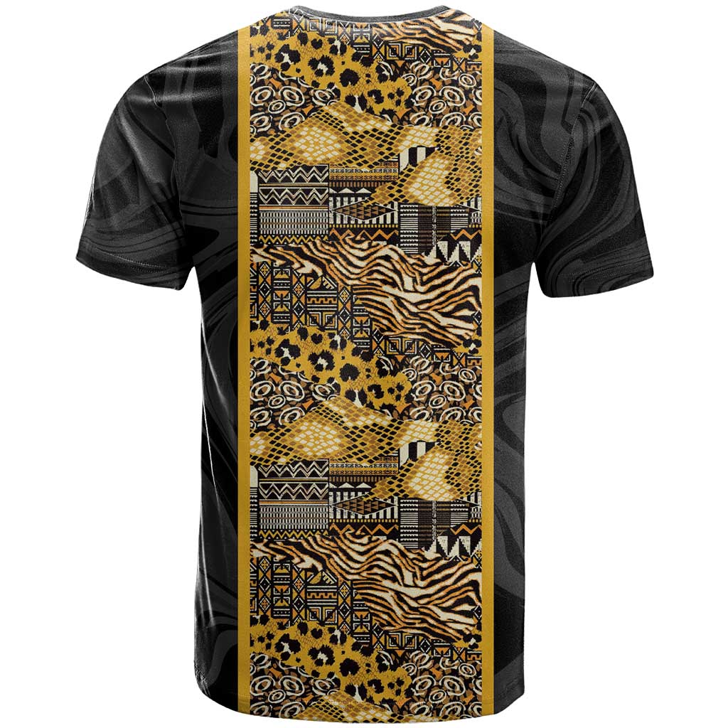 African Tribal Heritage T-Shirt Black Gold Pattern Graphic Tee