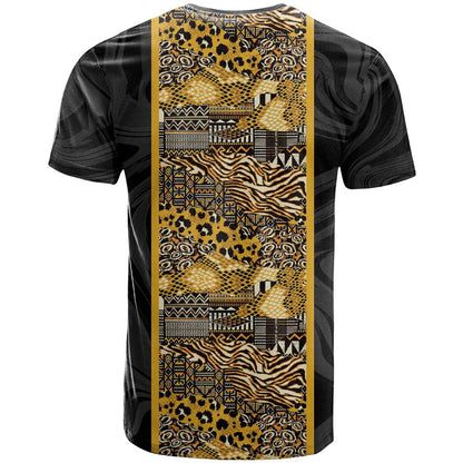 African Tribal Heritage T-Shirt Black Gold Pattern Graphic Tee