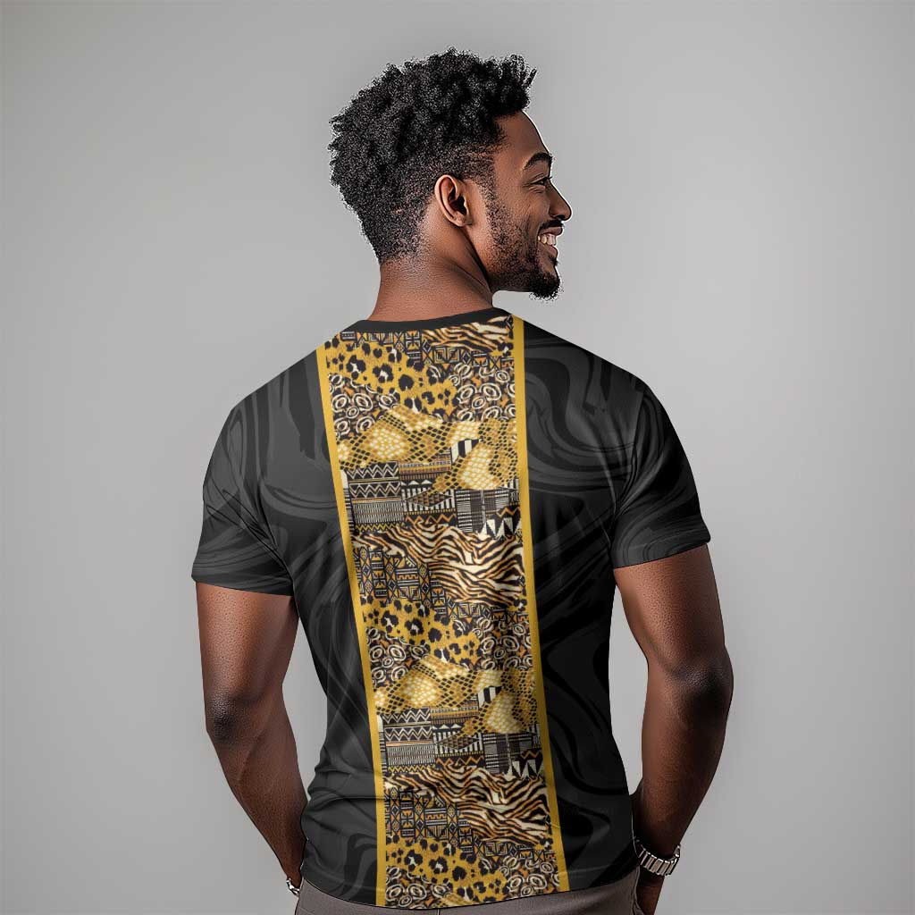 African Tribal Heritage T-Shirt Black Gold Pattern Graphic Tee